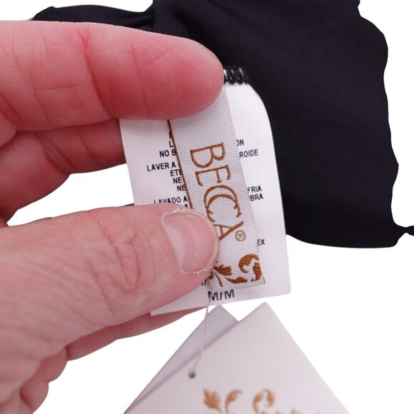 NWT Becca Modern Edge Convertible Ribbed Bikini Top Sz M Black Removable Cups - Picture 10 of 11